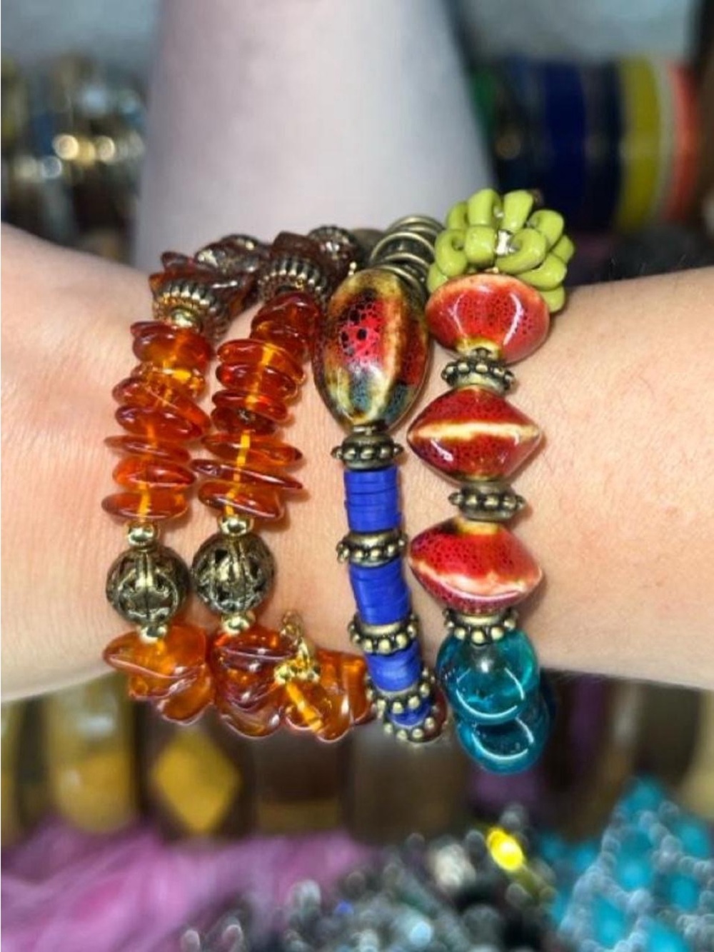 Beautiful boho glass stone bracelet set of 3